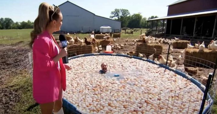 Kalshi AI-generated NBA Finals ad featuring surreal imagery like a farmer floating in eggs and an alien drinking beer