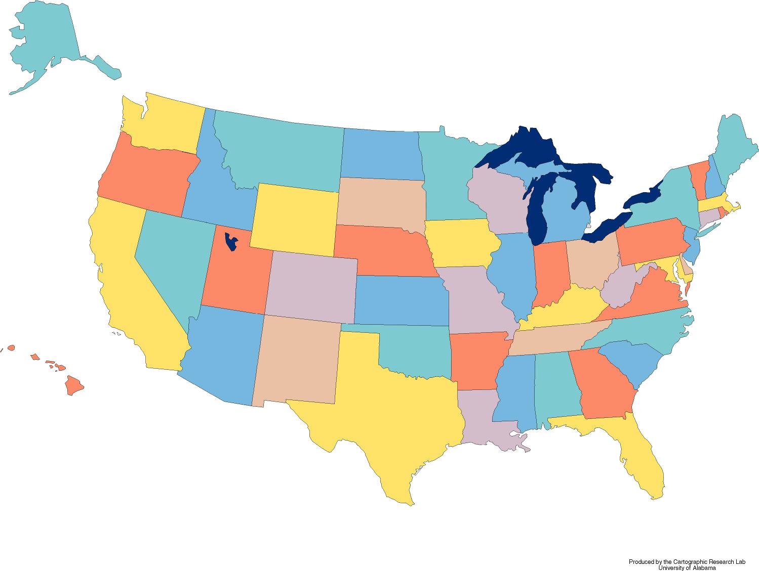 Map of the United States highlighting differences in state-level data privacy and AI regulation