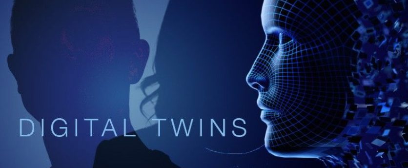 Illustration of a digital twin: a physical product mirrored by a virtual, sensor-connected AI model