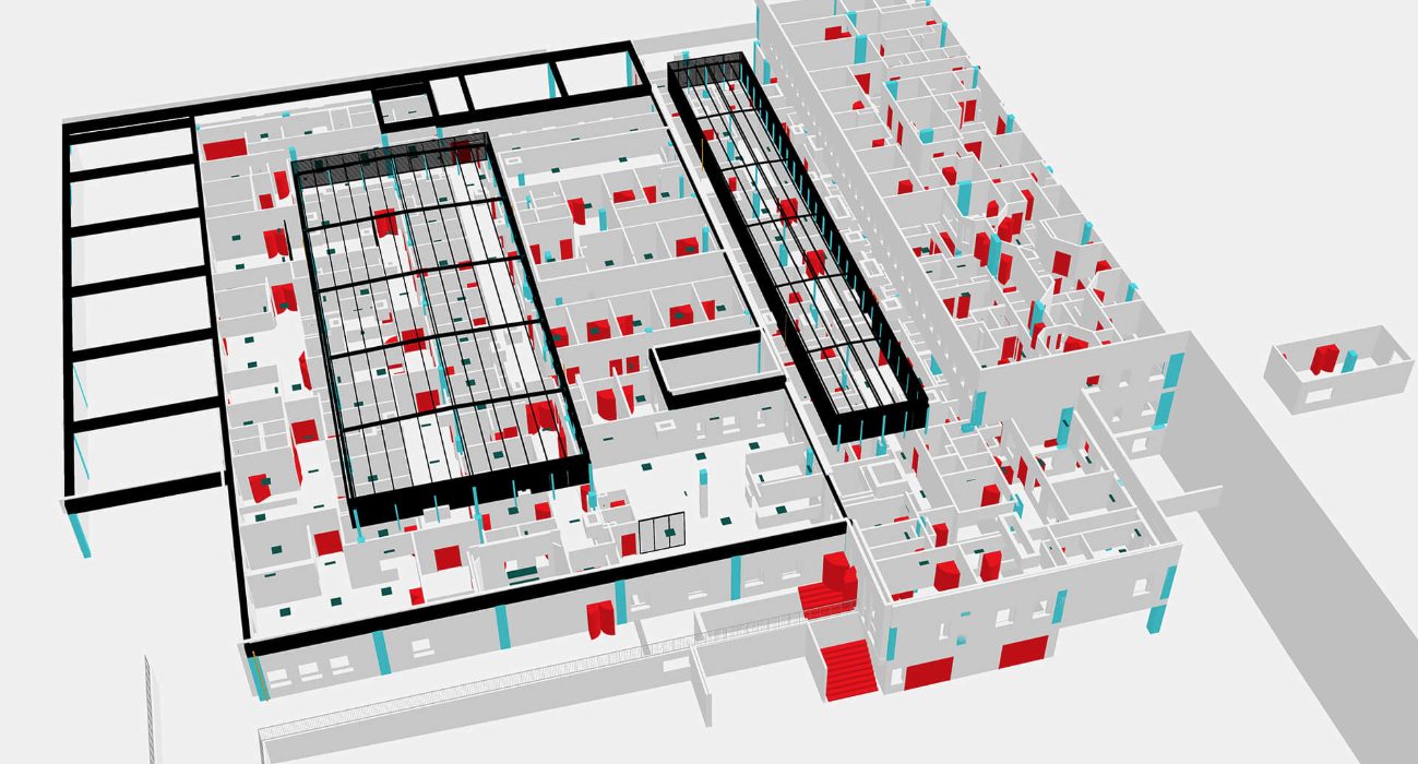 Walmart's AI-driven digital twin of a store showing shelving, floor plans, and infrastructure